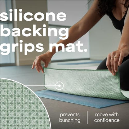 S&T INC. Aura Yoga Mat Towel with Non-Slip Grip, Enhanced Silicone Grip, Soft and Absorbent for Gym, Pilates, and Hot Yoga Mat, 1 Pack, 24 inches x 72 inches, 340GSM, Sage Green - color: Green