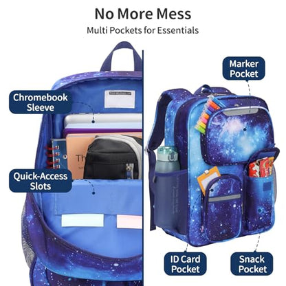 Kids Backpack for Boys - 17 Inch School Bookbag for Grades 3-5 | Elementary Boys Backpack Ages 8-10, Fits Binder Laptop, Reflective Strips, Chest Straps, Comfort Padded S-Straps, Blue Galaxy - color: Blue Galaxy