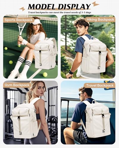 SEAFEW Beige Motorcycle Backpack Helmet Bags with Separate Seal Compression Bag with Travel Pump, Carry on Backpack Flight Approved Casual Daypacks Anti-theft Laptop Daypack for Work Trip Gym - color: Beige