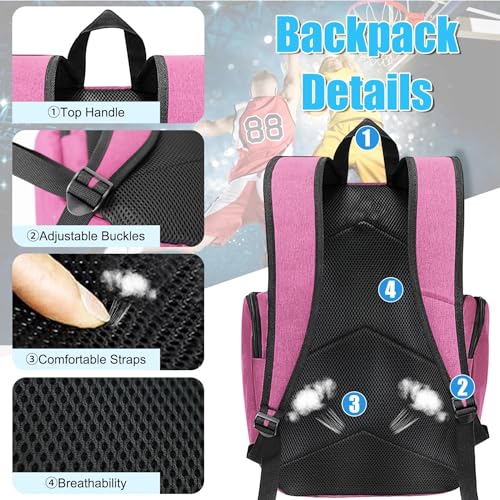 WOLT Basketball Backpack, Basketball Bag for Men with Shoes Compartment, Sports Backpack for Baseball, Soccer, Football - color: Pink