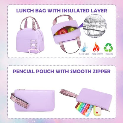 ACESAK Backpacks for Girls, Girls Backpack with Lunch Box and Pencil Case for Teen Kids Elementary Middle High School College Student, Children Backpack Bookbag with USB Charging Port (Pink Purple) - color: Purple & Pink