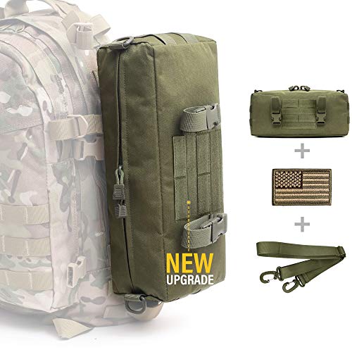 WYNEX Large Molle Pouch, Tactical Molle Bag Vertical Admin Pouch, Modular Utility Pouch Increment Side Pouch for Tactical Backpack Molle Rucksack Attachment, with Shoulder Strap For Use as Sling Bag - color: Army Green (upgraded)