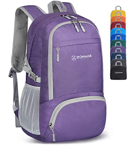 ZOMAKE Lightweight Packable Backpack 30L - Foldable Hiking Backpacks Water Resistant Compact Folding Daypack for Travel(Purple) - color: Purple