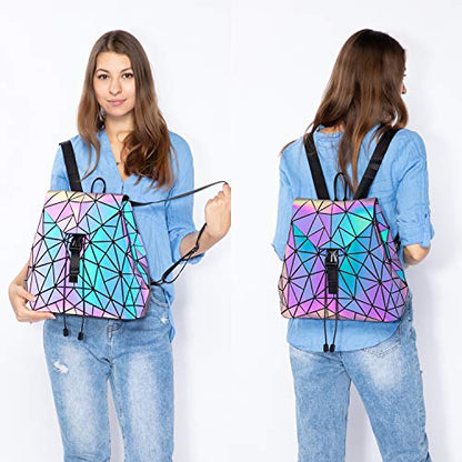 LOVEVOOK Geometric Luminous Purses and Handbags for Women Holographic Reflective Crossbody Bag Wallet - color: Backpack