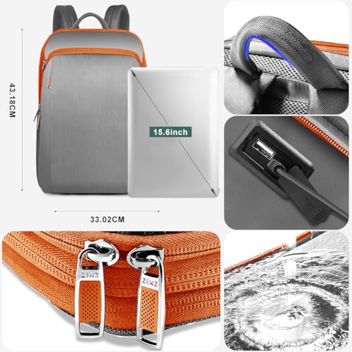 ZINZ Slim and Expandable 15 15.6 16 Inch Laptop Backpack Anti Theft Business Travel Notebook Bag with USB, Multipurpose Large Capacity Daypack for Men & Women,G01OG01 - color: G01og01