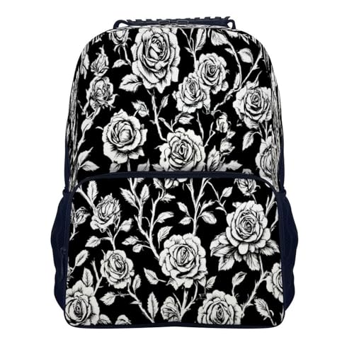 Supdreamc Polyester Daypack Bookbag for Gym Business Bicycle, Large Capacity Multipurpose Anti-Theft Carry On Bag, Black Roses Flower Floral Travel Hiking Daypack - color: Pattern 436