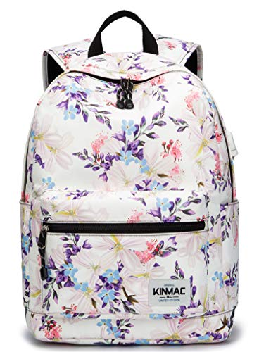 Kinmac Chinese Flowering Crabapple Pattern 15 inch Waterproof Laptop Travel Outdoor Backpack With USB Charging Port For 13 inch 14 inch and 15.6 inch Laptop - color: Chinese Flowering Crabapple
