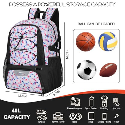 Goloni 40L Basketball Bag,Large Basketball Backpack with Ball Compartment & Shoe Compartment,Backpack for Soccer,Volleyball - color: Fireworks Display