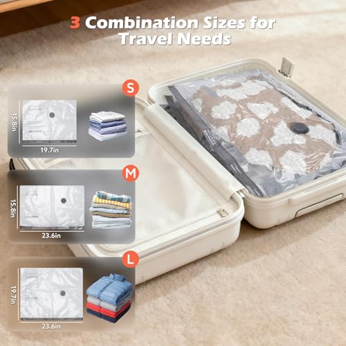 Travel Vacuum Bags with Wireless Charging Air Pump, 15 Pack Vacuum Seal Bags with 3 Sizes for Clothing Travel, Space Saver for Luggage, Business Trip, Home Storage - size: 15 Combo Pack