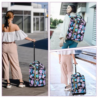 Rolling Backpack Waterproof Commuter Backpack with Wheels for Business, Laptop Compartment for 15.6-Inch Laptop, Wheeled Carry-On Bag for Adults - color: Flower