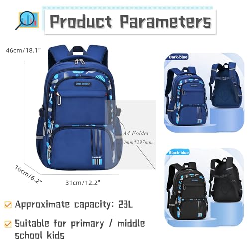 Bansusu Camo Backpacks for Boys Middle School Elementary, Camouflage School Bags Bookbags Kids Back Packs for Teens Boys - color: Style D - Dark Blue