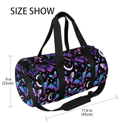 MNSRUU Sports Duffel Bags, Neon Purple and Bats Stars and Moons Athletic Gym Bag Overnight Workout Travel Tote Luggage for Men Women Yoga - color: Bats A8889