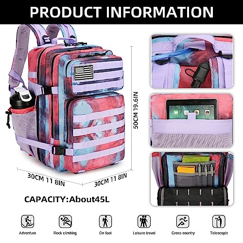 45L Military Tactical Backpack Hiking Backpacks Tactical Gear Camo Back Pack Army Molle Bag Rucksack Fitness Daypack - color: Nebulacamo