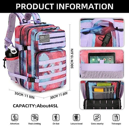 45L Military Tactical Backpack Hiking Backpacks Tactical Gear Camo Back Pack Army Molle Bag Rucksack Fitness Daypack - color: Nebulacamo