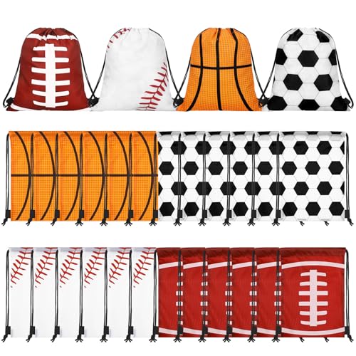 Tanlade 24 Pcs Drawstring Bags Cinch Sack Candy Drawstring Bag Goodie Favor Bags Supplies Gifts for Sports Party Men Women(Mixed ball,7 x 10 Inch) - size: 7 x 10 Inch, style: Mixed Ball