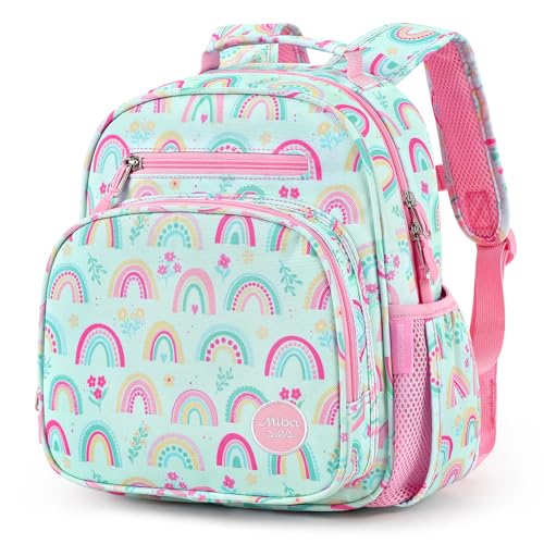 mibasies Toddler Backpacks for Girls 2-4: Little Kid Bookbag for Preschool Prek Daycare Rainbow Blue - color: Rainbow Green, style: Toddler-12"h(not Fit Folder)