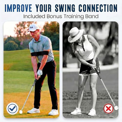 5-in-1 Golf Swing Trainer for Right-Handed Golfers with Click Feedback, Retractable Training Aid, Grip Trainer & Arm Band, Improve Tempo & Swing Path, Indoor Outdoor Practice - color: Black
