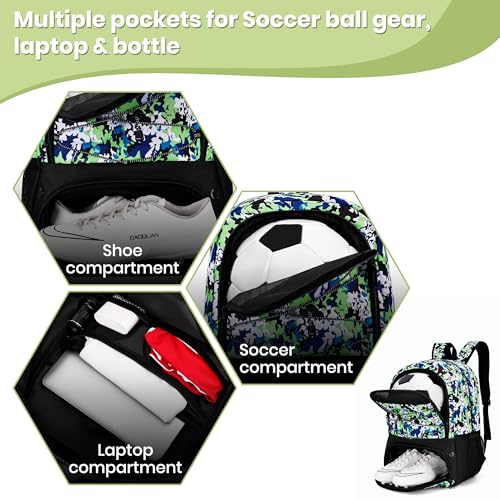 Hsmihair Soccer Bag-Soccer Backpack&Backpack for & Football Volleyball & Basketball,with Ball Compartment and Separate Cleat - color: GreenCamo
