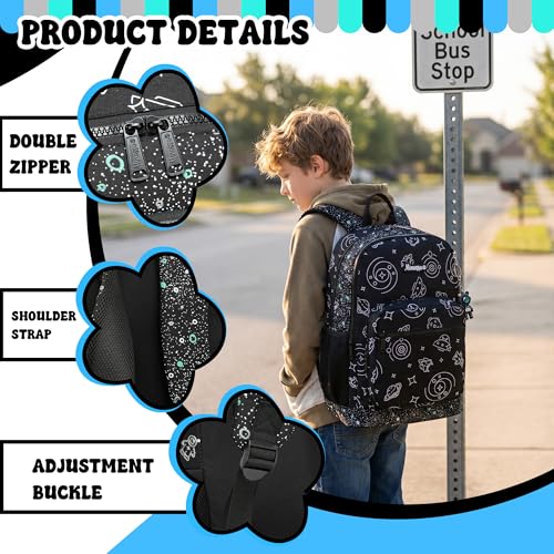 Boys Backpack for Kids 8-12 Years Old Boys Backpack for School Lightweight Kids School Bookbag with Lunch Box Set Back to School Supplies for Elementary Toddler Student - color: Black Planet