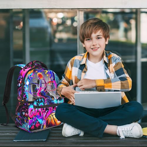 Basketball School Backpack for Boys Sports Ball Backpack for Kids Children Teens Ages 6-18 Elementary Middle School Students Cool Ball Theme Bookbag Travel Back Pack - color: Basketball