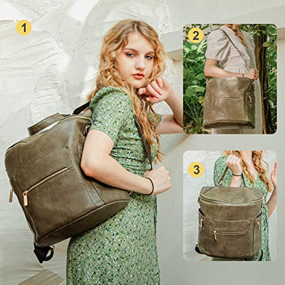miss fong Diaper Bag Backpack Baby Diaper Bag, Large Leather Diaper Backpack with 16 Pockets Travel Diaper Bag with Diaper Changing Pad, Stroller Straps & 2 Insulated Pockets (Convertible, Forest) - color: Forest