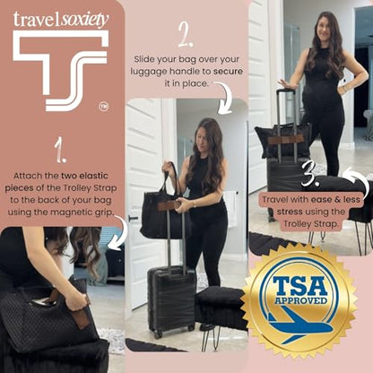 Trolley Strap Carryon Luggage Strap Over Suitcase Handle for Attaching Carryon Bag Travel Accessories TSA Approved Carry-On Add a Bag Belt Sleeve for A Tote Backpack Purse (Dark Brown) - color: Dark Brown