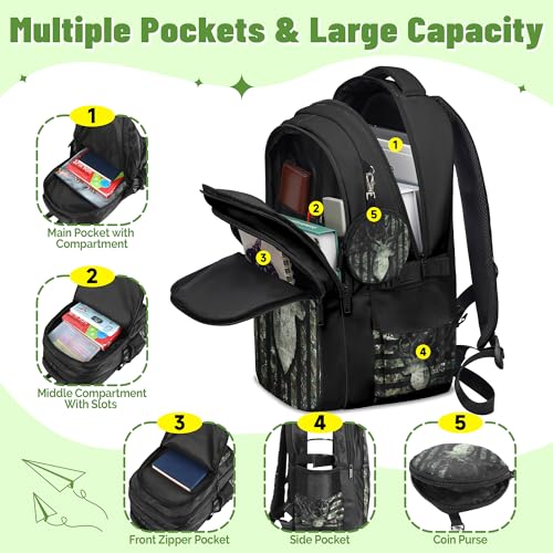 Camo Deer Backpack for Boys, Boys Backpacks with Lunch Box and Pencil Case for School, Kids Hunting Bookbag - color: Camo
