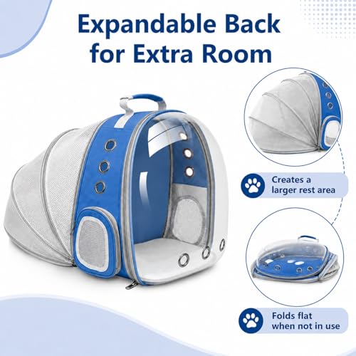 Expandable Cat Carrier Backpack with Bubble Window, Blue - color: Blue