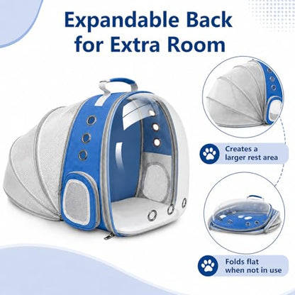 Expandable Cat Carrier Backpack with Bubble Window, Blue - color: Blue