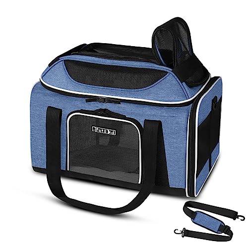 Petskd Top-Expandable Pet Carrier 17x11x9.5 Inches Alaska Airline Approved, Soft-Sided Carrier for Small Cats and Dogs with Locking Safety Zippers and Anti-Scratch Mesh(Blue) - color: Blue, size: 17.0"L x 11.0"W x 9.5"H