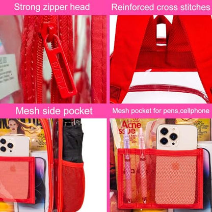gxtvo Clear Backpack, Heavy Duty Transparent Bookbag, See Through Backpacks for Women Men | Heavy Duty - color: Red