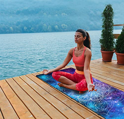 nuveti Printed Travel Yoga Mat-1/16 Inch Thick Non Slip Fitness Workout Mat with Carrying Bag, Foldable Lightweight Suede & Natural Rubber Yoga Mat for Yoga Pilates and Fitness 72" L x 24" W x 1.5mm - color: JingMo