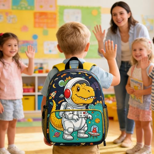 Toddler Backpack for Kids 4-6 – Dinosaur Astronaut Kids Backpack, Space Preschool Kindergarten Daycare Bag with Ergonomic Straps & Chest Buckle, Small Backpack for Kids Travel & School - color: Dinosaur Astronauts