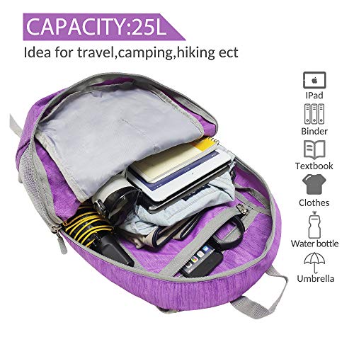 ZOMAKE 25L Ultra Lightweight Packable Backpack, Foldable Hiking Backpacks Water Resistant Small Folding Daypack for Travel(Purple) - color: Purple