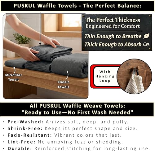 PÜSKÜL Natural 100% Turkish Cotton Waffle Bath Towels Set of 2-Piece | 32x63 inch Extra Large Absorbent Quick-Dry Lightweight Spa Towel | Luxury Sauna Accessories (Dark Gray Bath Towels - Pack of 2) - color: Dark Gray