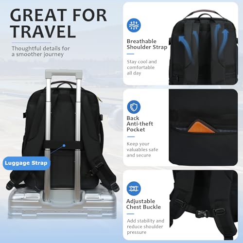 EMPSIGN 40L Travel Backpack for Women & Men, Airline Approved Carry On Backpack, TSA Personal Item Bag Waterproof, Overnight Weekender Essentials Backpacks for Business fits 17" Laptop, Black-Coffee - color: Beige/Black/Coffee