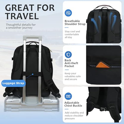 EMPSIGN 40L Travel Backpack for Women & Men, Airline Approved Carry On Backpack, TSA Personal Item Bag Waterproof, Overnight Weekender Essentials Backpacks for Business fits 17" Laptop, Black-Coffee - color: Beige/Black/Coffee