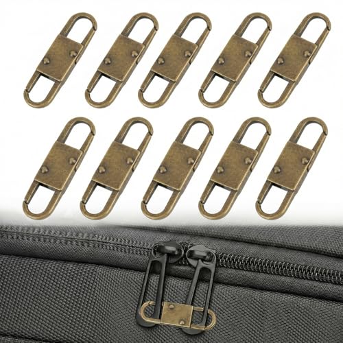 MILAKE 10 Pcs Premium Anti-Theft Zipper Lock, Small Clips for Bags, Backpacks, Purses, Luggage, Zipper Pull Replacement, Durable Multi-Color Set for Travelers, Hikers, and Daily Commuters (Bronze) - color: bronze