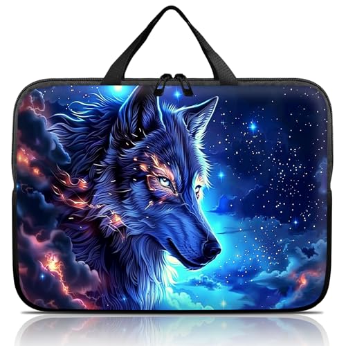 14 15 15.4 15.6 inch Laptop Handle Bag Computer Bag, Pouch Holder Notebook Sleeve Cover Soft Case Compatible for Dell,Lenovo,Toshiba HP, Asus Notebook-Blue Sky Wolf - color: Blue Sky Wolf