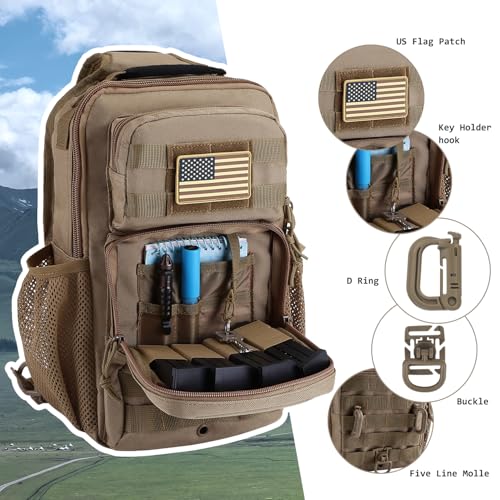 Rover Sling Pack Tactical Shoulder Sling Bag Backpack with Bottle Holder Crossbody Chest Bag, Coyote - color: Coyote