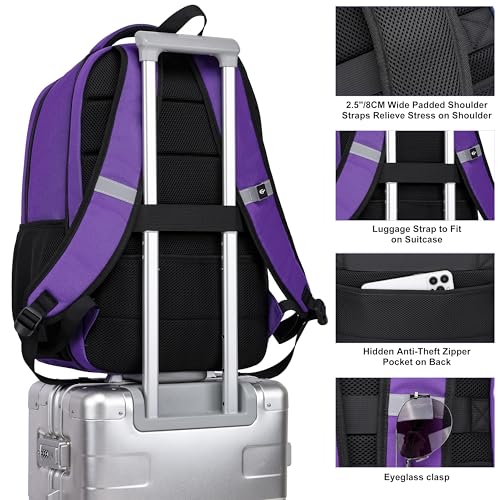CAFELE Laptop Backpack 17.3 Inch Computer Backpack Daypack Water-Repellent Laptop Bag with USB Charging Port for Business/School/Travel/Women/Men (Purple, 17.3 Inches) - color: Purple