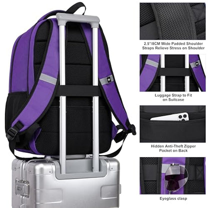 CAFELE Laptop Backpack 17.3 Inch Computer Backpack Daypack Water-Repellent Laptop Bag with USB Charging Port for Business/School/Travel/Women/Men (Purple, 17.3 Inches) - color: Purple