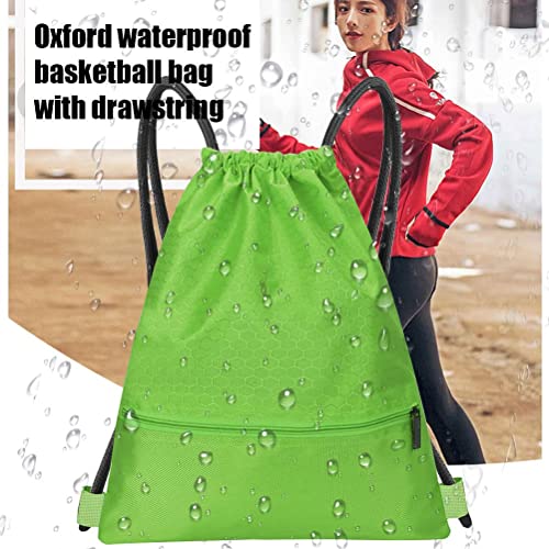 Drawstring Backpack Bag, Waterproof Draw String Back Sack with Zip Pocket, Gym Drawstring Bags Swim Bag for Men Women - color: Green, Upgraded