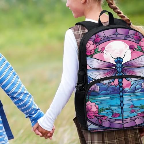 Talayituse Dragonfly Flower Print School Bags Backpack for Kids Girl Large Capacity Stylish Daypack Aesthetic Back to School Gifts Lightweight Bookbags with Bottle Holder Pocket - color: Dragonfly Flower