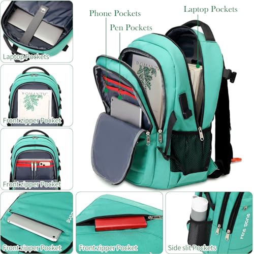 FENGDONG 17.3 inch Large Laptop Backpack Durable Waterproof Travel College Backpack Bookbag for Men & Women Business Backpack with USB Charging Port,Headset Port Light Green - color: A4-green