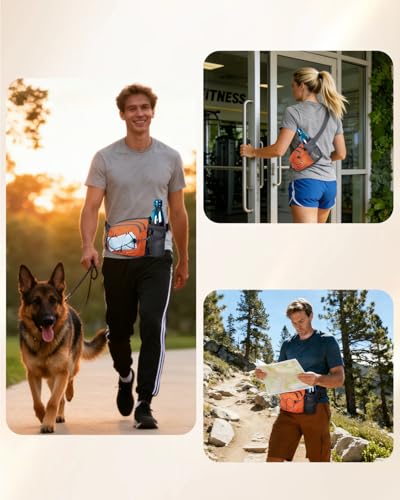 sportsnew Hydration Waist Pack with Water Bottle Holder, 2L Large Fanny Pack for Running Hiking Dog Walking, Water-Resistant Crossbody Waist Bag for Men Women, Patent Pending - style: Orange