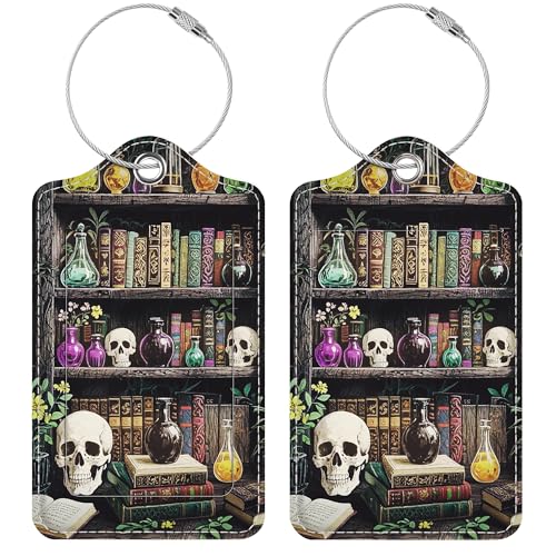 Luggage Tags for Suitcases, 2 Pack Cute PU Leather Luggage Tag TSA Approved with Stainless Steel Loop and Address Card Baggage Tag for Travel&Cruise Ships&Shipping Magic Study, by Chelmon - color: Magic Study