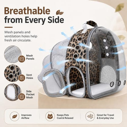 Expandable Cat Carrier Backpack with Bubble Window, Animal Print - color: Leopard Print