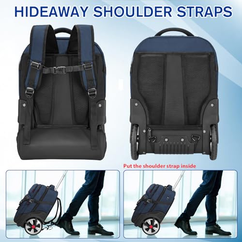 MATEIN Rolling Backpack with Wheels, Roller Backpack for Men Women, Blue - color: Blue