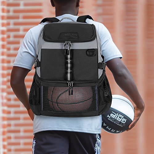 GOBUROS Basketball Bag, Soccer Equipment Bag with Ball & Shoe Compartment for Soccer Ball, Volleyball, Gym, Outdoor, Travel - color: Grey